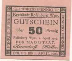 Rosenberg (heute: PL-Susz) - Stadt - 1.4.1919 - 1.4.1920 - 50 Pfennig
