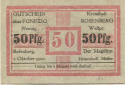Rosenberg (heute: PL-Susz) - Stadt - 1.10.1920 - 50 Pfennig