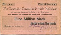 Rosenheim - Bayerische Vereinsbank, Zweigstelle Rosenheim - 15.8.1923 - 1 Million Mark