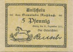 Roßbach (heute: Braunsbedra) - Gemeinde - - 31.12.1921 - 5 Pfennig