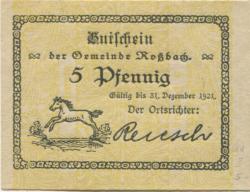 Roßbach (heute: Braunsbedra) - Gemeinde - - 31.12.1921 - 5 Pfennig