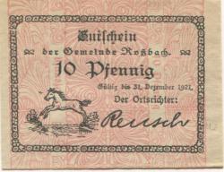 Roßbach (heute: Braunsbedra) - Gemeinde - - 31.12.1921 - 10 Pfennig