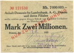 Roßlau - Bathge, Gustav, Feilenfabrik und Dampfschleiferei - 12.9.1923 - 2 Millionen Mark
