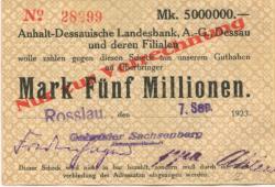 Roßlau - Sachsenberg, Gebrüder, AG - 7.9.1923 - 5 Millionen Mark