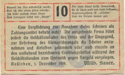 Roßleben - Sauer, Wilhelm, Buchdruckerei und Verlag - 1.12.1919 - 10 Pfennig