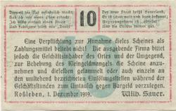 Roßleben - Sauer, Wilhelm, Buchdruckerei und Verlag - 1.12.1919 - 10 Pfennig
