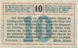 Roßleben - Sauer, Wilhelm, Buchdruckerei und Verlag - 1.12.1919 - 10 Pfennig