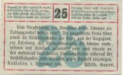 Roßleben - Sauer, Wilhelm, Buchdruckerei und Verlag - 1.12.1919 - 25 Pfennig