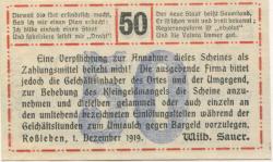 Roßleben - Sauer, Wilhelm, Buchdruckerei und Verlag - 1.12.1919 - 50 Pfennig
