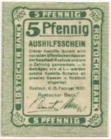 Rostock - Rostocker Bank - 5.2.1920 - 31.3.1921 - 5 Pfennig