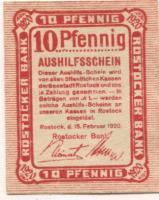 Rostock - Rostocker Bank - 5.2.1920 - 31.3.1921 - 10 Pfennig