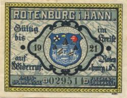 Rotenburg - Kreissparkasse und Fleckensparkasse - 1921 - 25 Pfennig