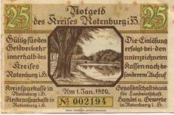 Rotenburg - Kreissparkasse, Fleckensparkasse und Genossenschaftsbank für Landwirtschaft, Handel und Gewerbe - 1.1.1920 - 25 Pfennig