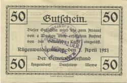 Rügenwaldermünde (heute: PL-Darlowko) - Gemeinde - 1.4.1921 - 50 Pfennig 