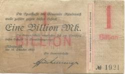 Ründeroth (heute: Engelskirchen) - Gemeinde - 16.10.1923 - 1 Billion Mark