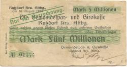 Russdorf (heute: Limbach-Oberfrohna) - Gemeindespar- und girokasse - 10.8.1923 - 5 Millionen Mark 