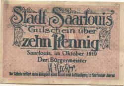Saarlouis - Stadt - Oktober 1919 - 10 Pfennig