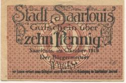 Saarlouis - Stadt - Oktober 1919 - 10 Pfennig