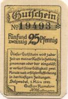 Salzwedel - Ramelow, Gustav, Manufakturwaren, Herren- und Damen-Konfektion, Damen-Putz - 1.3.1921 - 25 Pfennig