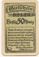 Salzwedel - Ramelow, Gustav, Manufakturwaren, Herren- und Damen-Konfektion, Damen-Putz - 1.3.1921 - 50 Pfennig