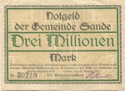 Sande (heute: Hamburg) - Gemeinde - 28.8.1923 - 3 Millionen Mark