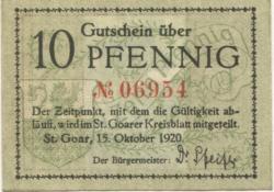 Sankt Goar - Stadt - 15.10.1920 - 10 Pfennig