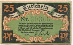 Sankt Tönis (heute: Tönisvorst) - Gemeinde - 5.11.1920 - 25 Pfennig