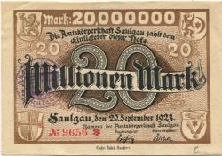 Saulgau - Amtskörperschaft - 20.9.1923 - 20 Millionen Mark