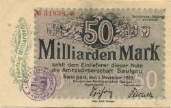 Saulgau - Amtskörperschaft - 1.11.1923 - 50 Milliarden Mark