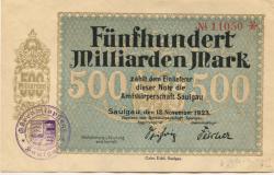 Saulgau - Amtskörperschaft - 12.11.1923 - 500 Milliarden Mark