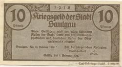 Saulgau - Stadt - 15.2.1918 - 1.2.1920 - 10 Pfennig
