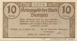 Saulgau - Stadt - 15.2.1918 - 1.2.1920 - 10 Pfennig
