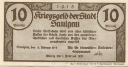Saulgau - Stadt - 15.2.1918 - 1.2.1920 - 10 Pfennig