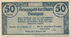 Saulgau - Stadt - 15.2.1918 - 1.2.1920 - 50 Pfennig