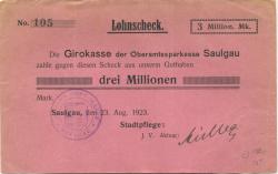 Saulgau - Stadt(pflege) - 23.8.1923 - 3 Millionen Mark 