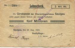 Saulgau - Stadt(pflege) - 23.8.1923 - 5 Millionen Mark