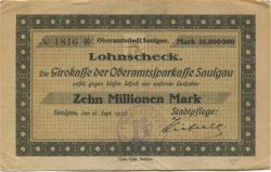 Saulgau - Stadt(pflege) - 18.9.1923 - 10 Millionen Mark