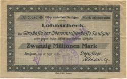 Saulgau - Stadt(pflege) - 18.9.1923 - 20 Millionen Mark