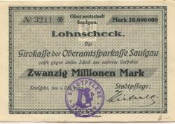 Saulgau - Stadt(pflege) - 1.10.1923 - 20 Millionen Mark