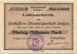 Saulgau - Stadt(pflege) - 1.10.1923 - 50 Millionen Mark