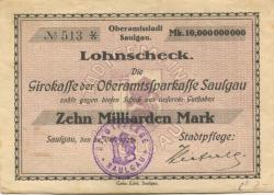 Saulgau - Stadt(pflege) - 24.10.1923 - 10 Milliarden Mark