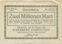 Schafstädt (heute: Lauchstädt (Bad)) - Schimpff, Friedrich, & Söhne, Eisenwerk AG - - 15.9.1923 - 2 Millionen Mark