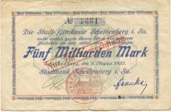 Scheibenberg - Stadtbank - 8.8.1923 - 5 Milliarden Mark