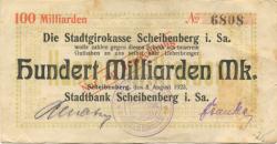 Scheibenberg - Stadtbank - 8.8.1923 - 100 Milliarden Mark
