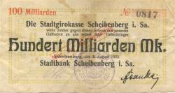 Scheibenberg - Stadtbank - 8.8.1923 - 100 Milliarden Mark