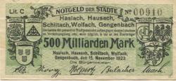 Schiltach - Stadt -15.11.1923 - 500 Milliarden Mark