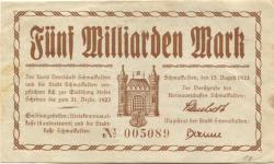 Schmalkalden - Kreis Herrschaft und Stadt - 15.8.1923 - 31.12.1923 - 5 Milliarden Mark 