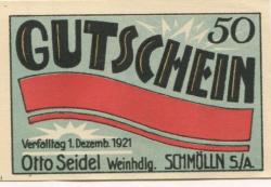 Schmölln - Seidel, Otto, Weinhandlung - - 1.12.1921 - 50 Pfennig