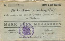 Schneeberg - Stadt - 25.10.1923 - 5 Milliarden Mark