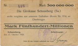 Schneeberg - Arbeitsamt - 17.10.1923 - 500 Millionen Mark